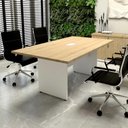 Ver imagem 1 de Mesa Reunião Corporativa 200cm X 90cm C/ Caixa de Tomada F5 Cor:macadâmia com Branco