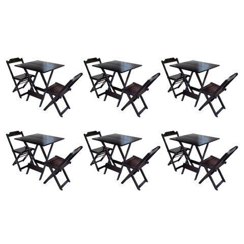Kit 6 Conjuntos Mesa Dobrável com 2 Cadeiras de Madeira 70x70 para Bar e Restaurante - Tabaco