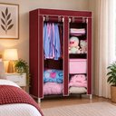 Ver imagem 2 de Guarda Roupa Portatil Vermelho Dobravél Prateleiras Cabideiro Closet Organizador Roupas Sapatos Aces