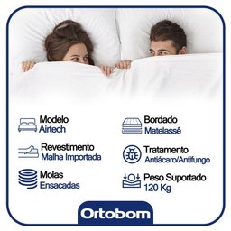 Cama Box Queen Bipartido Sintético + Colchão Ortobom Molas Ensacadas 158x198x65 Branco - 4