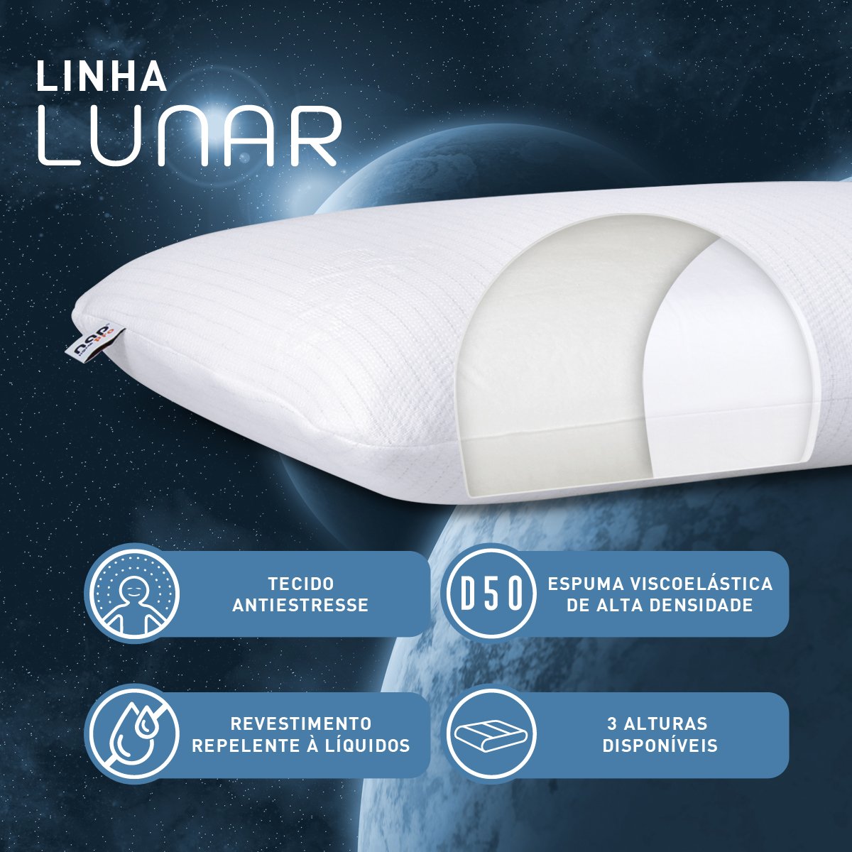Travesseiro Nasa Antiestress Altura 12cm Lunar Nap Home Pro - 2