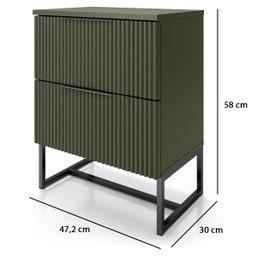 Mesa de Cabeceira Lumia com 2 Gavetas Detalhe Ripado Base de Aço Industrial - Verde/pé Preto - 4
