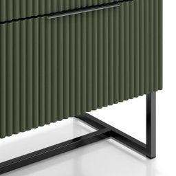Mesa de Cabeceira Lumia com 2 Gavetas Detalhe Ripado Base de Aço Industrial - Verde/pé Preto - 9