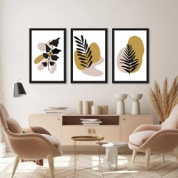 Kit 3 Quadros Decorativos Folhagem Minimalista - 2 Kit 3 Quadros Decorativos Folhagem Minimalista - 2