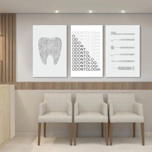 Conjunto Quadros Decorativos Dentista em Tecido Canvas