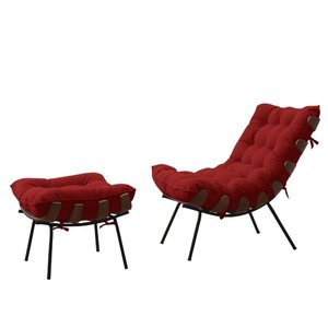 Poltrona Com Puff Costela Adão Madeira Platinum Decor Vermelho