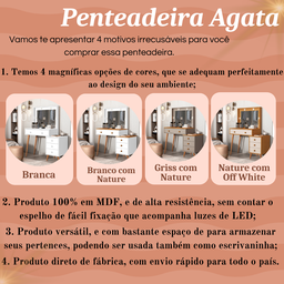 Penteadeira Escrivaninha Mesa Gaveteiro Mdf Led Camarim Nova:griss com Nature - 2