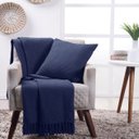 Ver imagem 1 de Manta Decorativa para Sofá Boho Favo de Mel Marinho