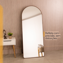 Espelho Oval de Base Reta Corpo Inteiro Moldura Alumínio Dourado Luxo 150x60 Cm C/suporte de Chão - 11