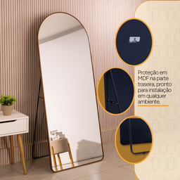Espelho Oval de Base Reta Corpo Inteiro Moldura Alumínio Dourado Luxo 150x60 Cm C/suporte de Chão - 12