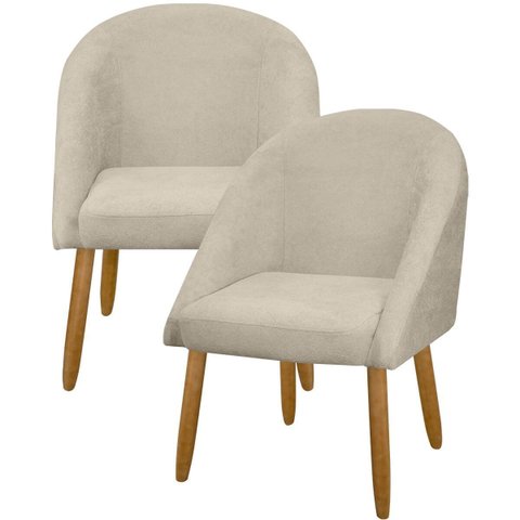 Kit 2 Banqueta Poltrona Lua Bouclê Ideal para Sala Penteadeira ou Salão:bege