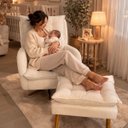 Ver imagem 5 de Poltrona Belle Bouclé Premium com Puff Amamentação e Balanço Bege Liso