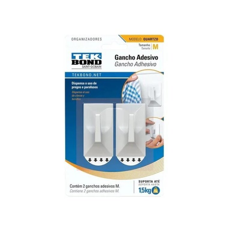 Gancho Quartzo De plástico Branco M - Tekbond
