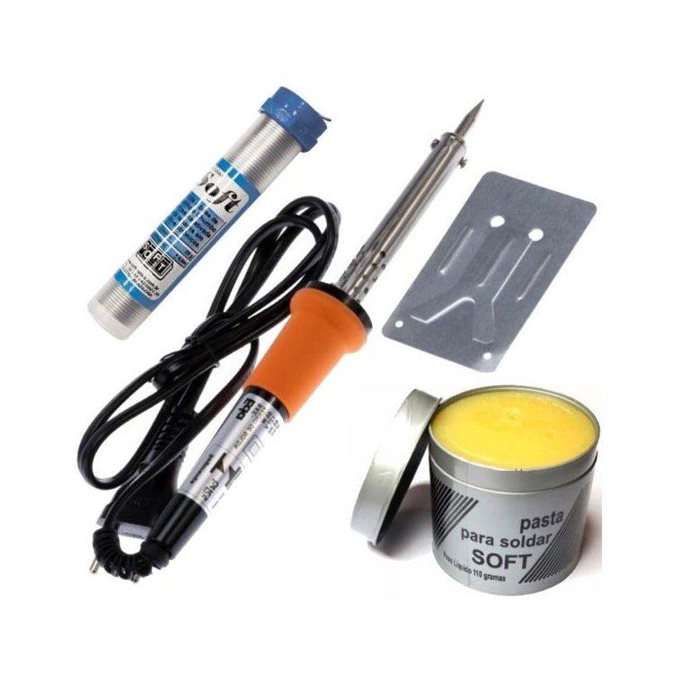 Kit Ferro de Solda Com Tubete Estanho + Pasta de Solda - 127V 60W