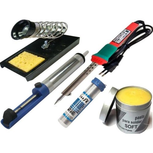 Kit Ferro de Solda + Suporte + Sugador + solda fio + Pasta - 127V 60W