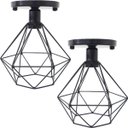 Ver imagem 1 de 2 Lustres Teto Plafon Industrial Aramado Diamante Retrô Luminária Sobrepor Vintage Preto