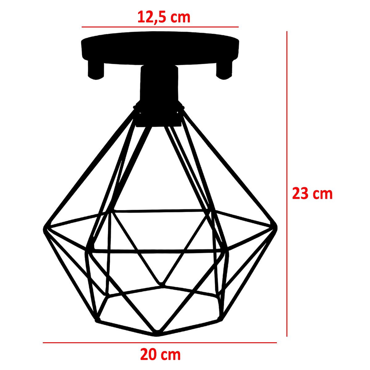 2 Lustres Teto Plafon Industrial Aramado Diamante Retrô Luminária Sobrepor Vintage Preto - 2