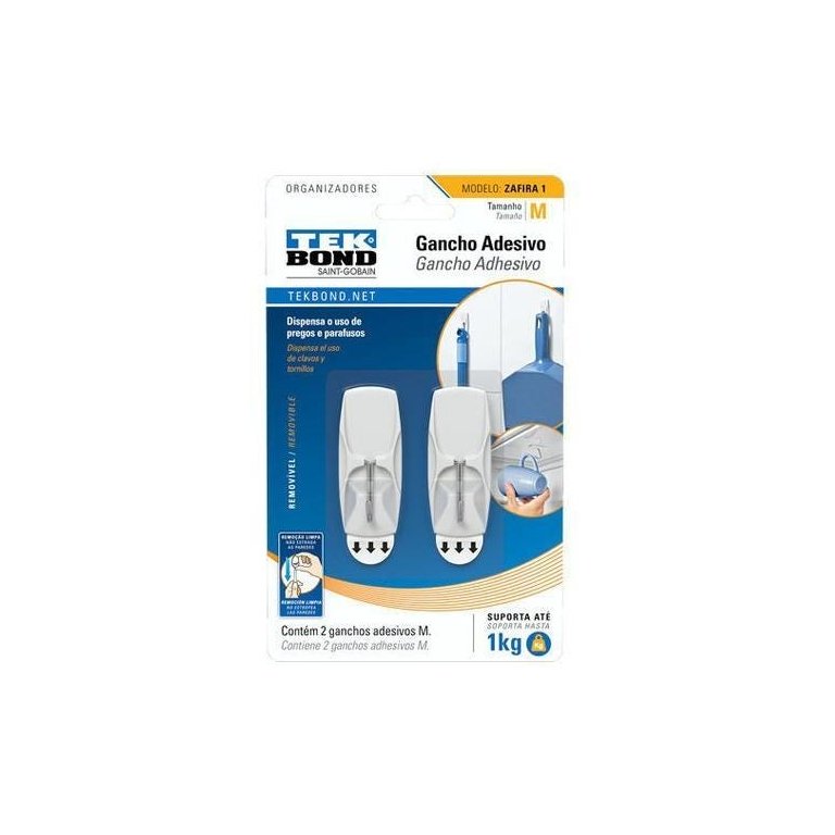 Gancho Zafira De plástico Branco E Metal Único - Tekbond
