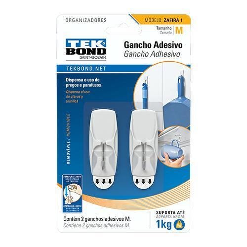 Gancho Zafira De plástico Branco E Metal Único - Tekbond - 2