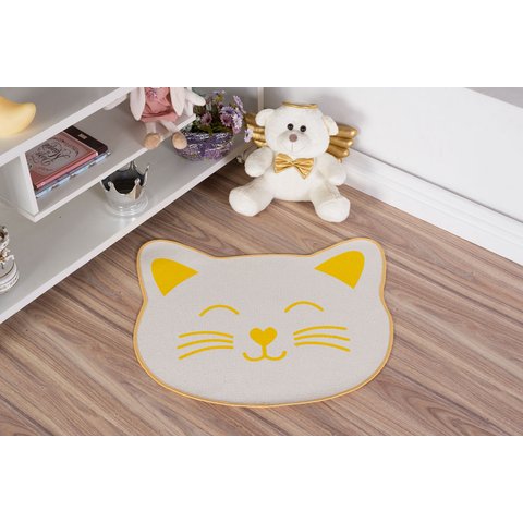 Tapete Infantil Natural Formato de Gato Amarelo 56X64CM