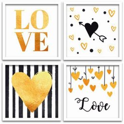 Conjunto Quadros Decorativos Infantil 4 peças 20x20 Love - Moldura Branca - 1
