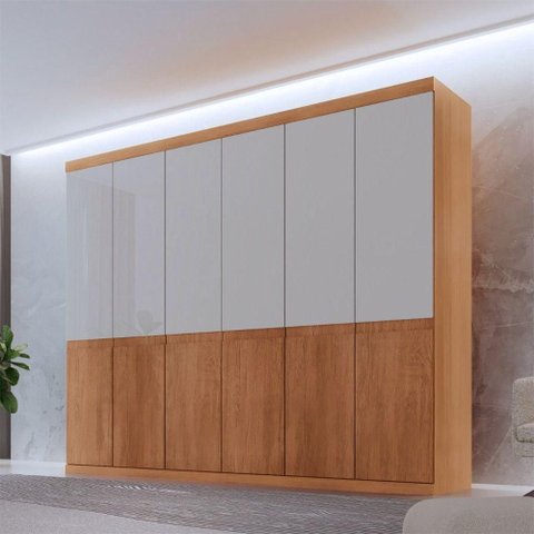 Guarda Roupa Casal Bipartido Doble Mdf 6 Portas 4 Gavetas Naturalle-off White sem Pés