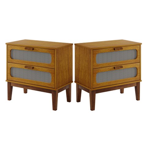 Kit Mesa de Cabeceira para Cama Quarto Casal Nature 60cm Largura Vintage Classico Retro Reforçada