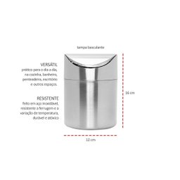 Lixeira de Pia Inox Mini Basculante Lavabo Escritorio 1,5l - 2