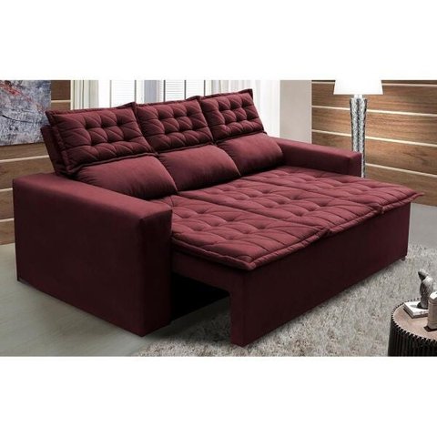 Sofá 3 Lugares Retrátil e Reclinável Cama Inbox Slim 2,00M Velusoft Vinho