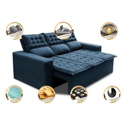 Sofá 3 Lugares Retrátil e Reclinável Cama Inbox Slim 2,00M Velusoft Azul - 3