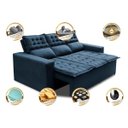 Ver imagem 3 de Sofá 3 Lugares Retrátil e Reclinável Cama Inbox Slim 2,00M Velusoft Azul