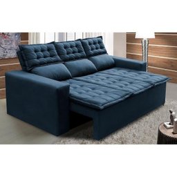 Sofá 3 Lugares Retrátil e Reclinável Cama Inbox Slim 2,00M Velusoft Azul - 1