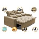 Ver imagem 3 de Sofá 3 Lugares Retrátil e Reclinável Cama Inbox Slim 2,00M Velusoft Bege