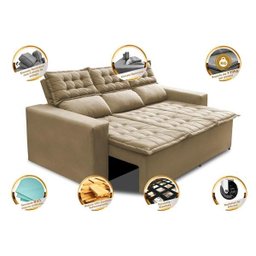 Sofá 3 Lugares Retrátil e Reclinável Cama Inbox Slim 2,00M Velusoft Bege - 3