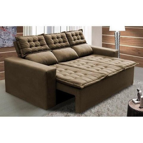 Sofá 3 Lugares Retrátil e Reclinável Cama Inbox Slim 2,00M Velusoft Castor