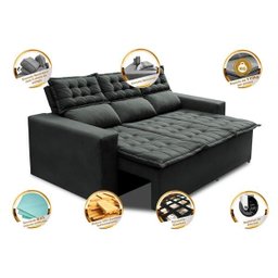 Sofá 3 Lugares Retrátil e Reclinável Cama Inbox Slim 2,00M Velusoft Cinza - 3