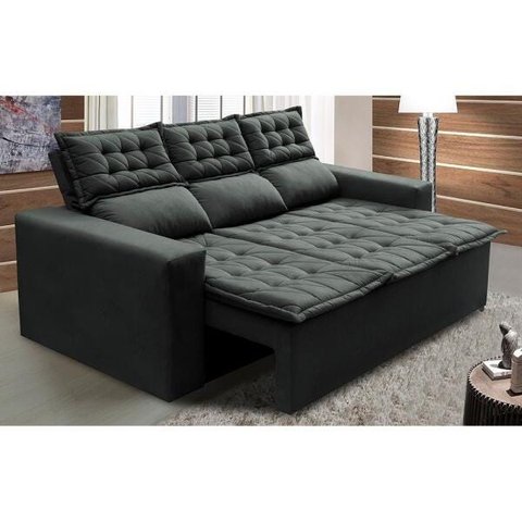 Sofá 3 Lugares Retrátil e Reclinável Cama Inbox Slim 2,00M Velusoft Cinza