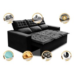 Sofá 3 Lugares Retrátil e Reclinável Cama Inbox Slim 2,00M Velusoft Preto - 3