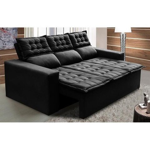 Sofá 3 Lugares Retrátil e Reclinável Cama Inbox Slim 2,00M Velusoft Preto
