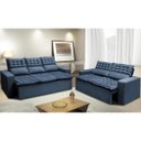 Ver imagem 1 de Conjunto de Sofá 3 e 2 Lugares Retrátil e Reclinável Cama Inbox Slim 2,00x1,50M Velusoft Azul