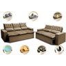 Conjunto de Sofá 3 e 2 Lugares Retrátil e Reclinável Cama Inbox Slim 2,00x1,50M Velusoft Castor - 4