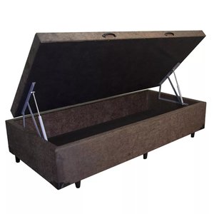 Base Box Baú Solteiro SUEDE MARROM -PISTÃO A GÁS