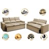 Conjunto de Sofá 3 e 2 Lugares Retrátil e Reclinável Cama Inbox Slim 2,00x1,50M Velusoft Bege - 4