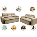 Ver imagem 4 de Conjunto de Sofá 3 e 2 Lugares Retrátil e Reclinável Cama Inbox Slim 2,00x1,50M Velusoft Bege