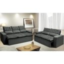 Ver imagem 1 de Conjunto de Sofá 3 e 2 Lugares Retrátil e Reclinável Cama Inbox Slim 2,00x1,50M Velusoft Cinza