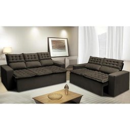 Conjunto de Sofá 3 e 2 Lugares Retrátil e Reclinável Cama Inbox Slim 2,00x1,50M Velusoft Café - 1