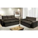 Ver imagem 1 de Conjunto de Sofá 3 e 2 Lugares Retrátil e Reclinável Cama Inbox Slim 2,00x1,50M Velusoft Café