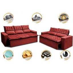 Conjunto de Sofá 3 e 2 Lugares Retrátil e Reclinável Cama Inbox Slim 2,00x1,50M Velusoft - 4