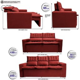 Conjunto de Sofá 3 e 2 Lugares Retrátil e Reclinável Cama Inbox Slim 2,00x1,50M Velusoft - 3