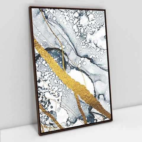 Quadro Decorativo em Canvas Abstrato Mármore Delux TaColado Moldura Flutuante 4,5cm Madeira 90 x 60c
